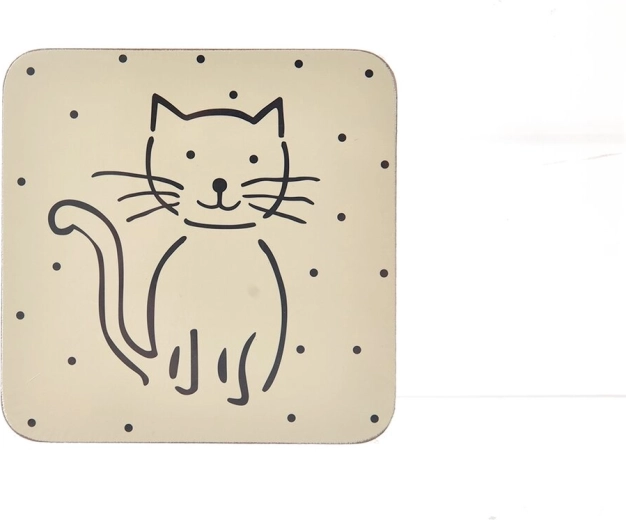 Dessous de verre en liège avec motif de chat blanc – 6 pièces