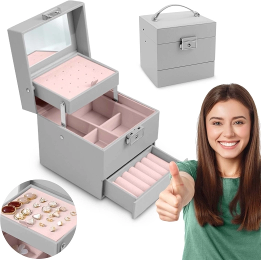 Boîte à bijoux Massido MS-703 grise