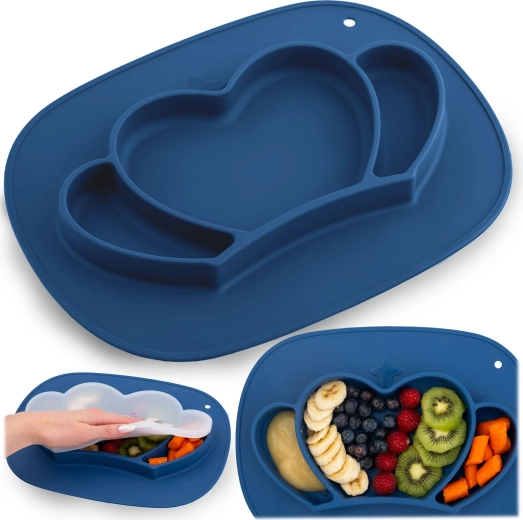 Assiette pour enfants en silicone avec ventouse Couronne RICOKIDS avec couvercle