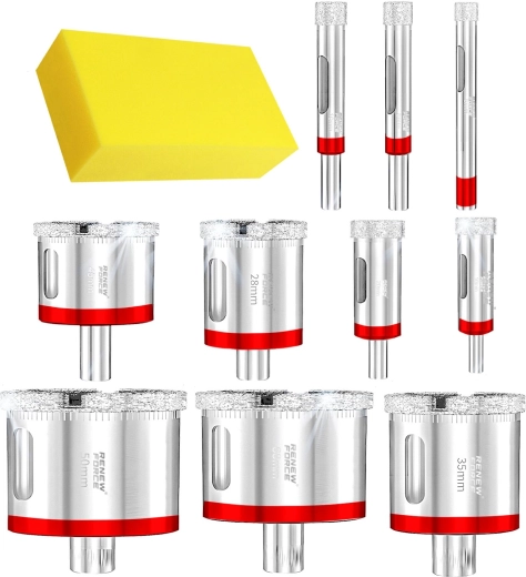 Renew Force – kit de forets-cloches diamantés 10 pcs (6–68 mm) avec éponge de refroidissement