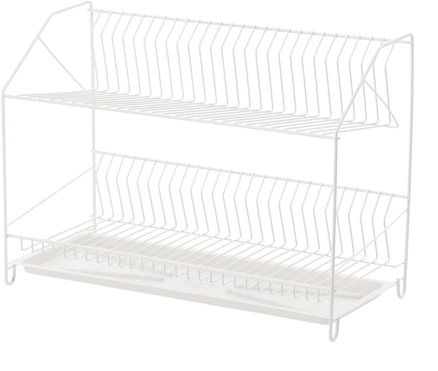 Égouttoir à vaisselle métallique à deux niveaux 50 cm, blanc
