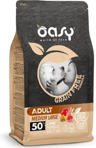 Oasy croquettes sans céréales pour chiens adultes de races moyennes et grandes – agneau 2,5 kg