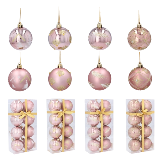 Set de boules de Noël roses 6 cm – 8 pcs