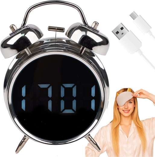 Réveil numérique rétro Izoxis avec sonnettes métalliques et écran LED - 1 pièce