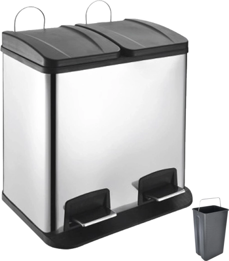 Poubelle en acier inoxydable à double compartiment Duo avec pédale 2 × 20 l