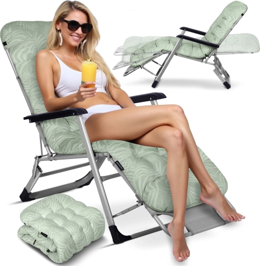 Chaise longue de jardin pliable avec coussin Sofotel ChillWell, vert clair