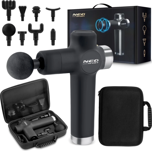 Pistolet de massage NEO SPORT NS-501, 8 embouts, noir