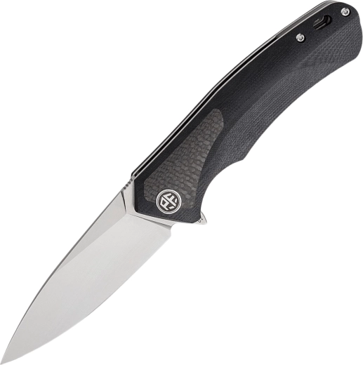 Petrified Fish PUB couteau pliant 9,5 cm, satin, G10 noir avec insert en carbone