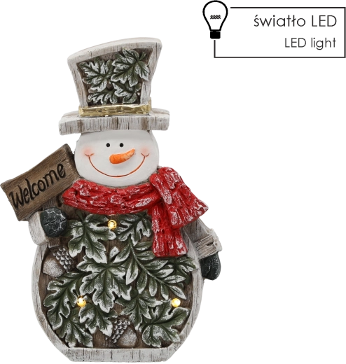 Figurine de Noël bonhomme de neige avec feuilles LED