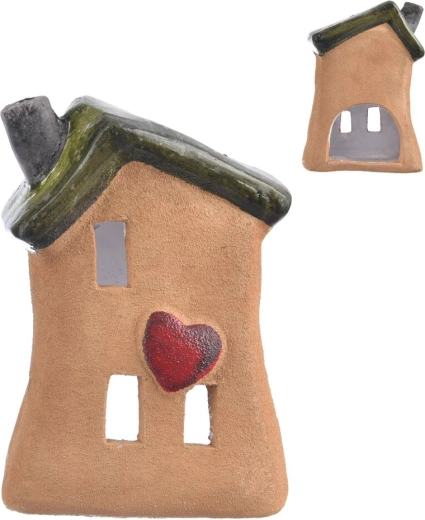 Bougeoir en céramique en forme de petite maison beige