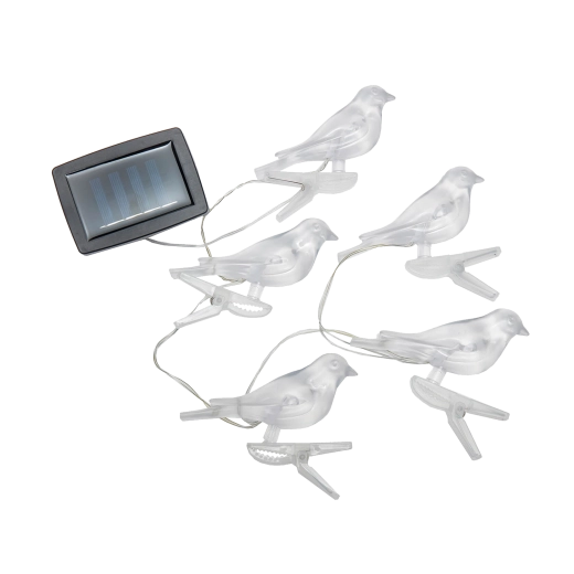 Guirlande lumineuse solaire avec oiseaux à pince, blanc chaud, 5 LED, 3,2 m