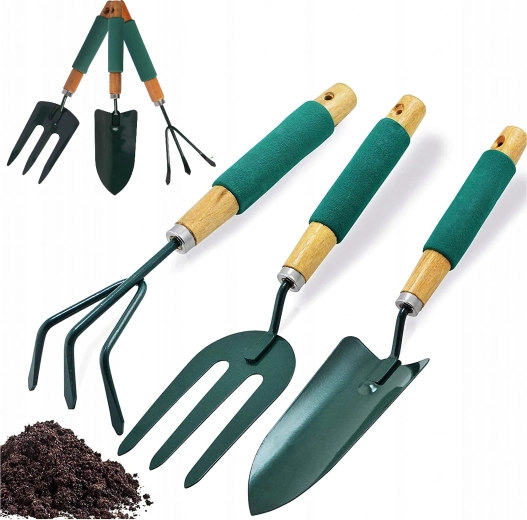 Set d’outils de jardin à main – pelle, griffe et fourche (3 pcs)