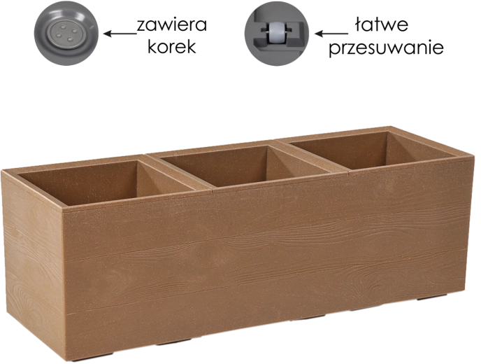 Jardinière Lamela Karo Eco Wood avec imitation bois sur roulettes 39 l