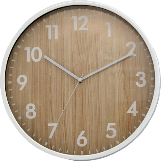 Horloge murale 30,5 cm blanche avec décor bois
