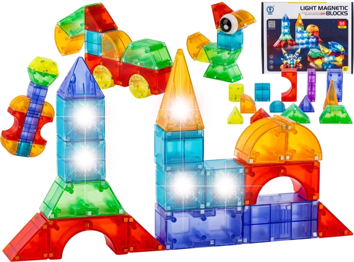 Blocs de construction magnétiques 3D lumineux – 64 pièces