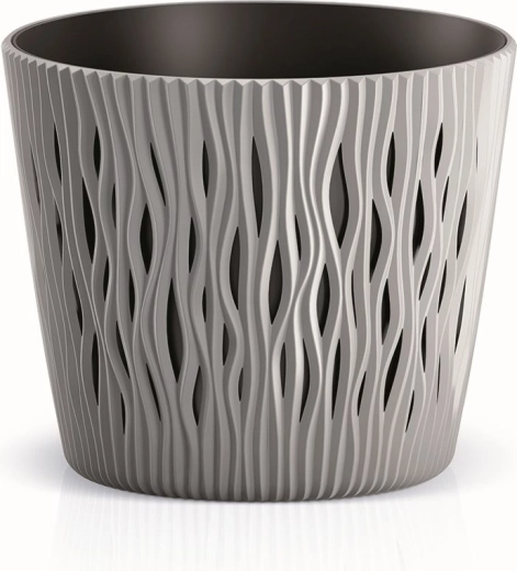 Pot Sandy Round avec insert 26,2 cm – pierre grise