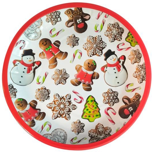 Plateau rond de Noël en métal décoré de pain d’épices