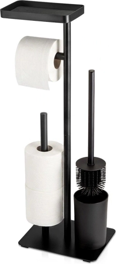 Support pour papier toilette avec brosse WC Vilde, noir 65 cm