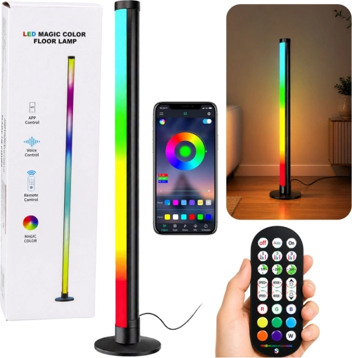Lampe d’angle sur pied LED RGB 90 cm avec mode musical, application et télécommande