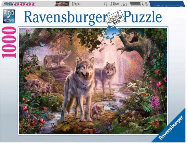 Puzzle 1000 pièces Ravensburger – famille de loups en été