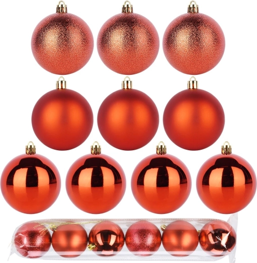 Boules de Noël rouges incassables 7 cm, lot de 6