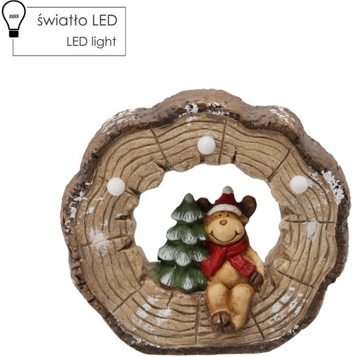 Figurine de Noël – renne dans une souche avec éclairage LED 29 × 12 × 26 cm