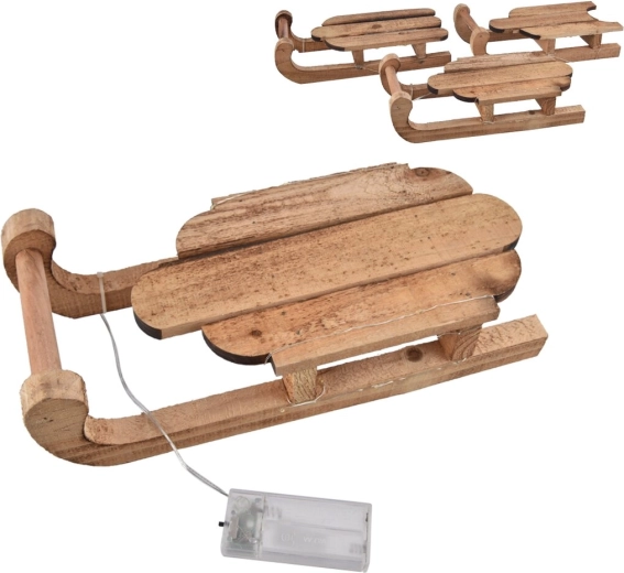 Traîneau décoratif en bois avec éclairage LED brun 30 × 13 × 8 cm (3 variantes)