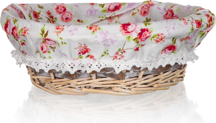 Panier rond en osier Roses 25 × 9 cm avec doublure en coton