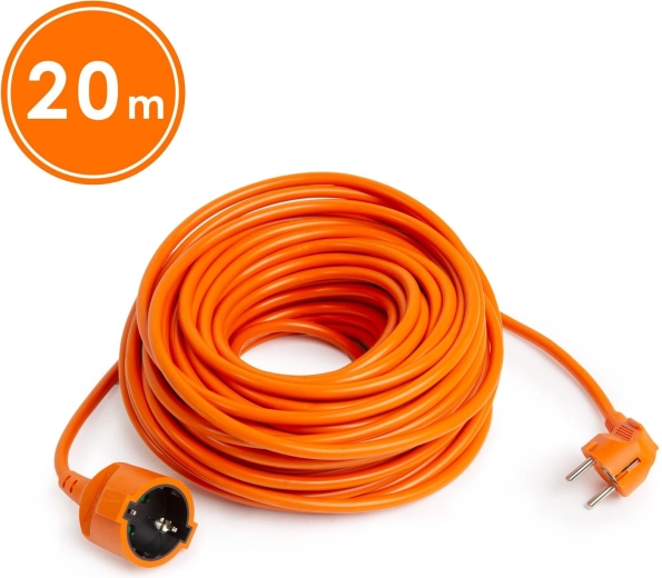 Rallonge électrique orange de 20 m avec fiche coudée