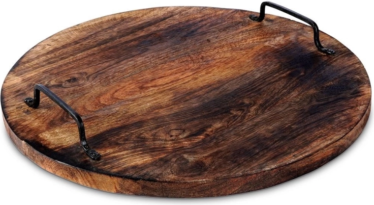 Plateau de service en bois avec poignées métalliques 39–40 cm