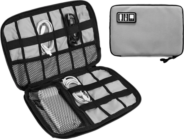 Organiseur de voyage pour câbles et accessoires électroniques – gris