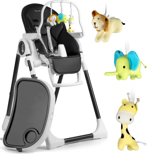 Chaise haute Nukido Belo avec tablette et arche avec jouets, noire
