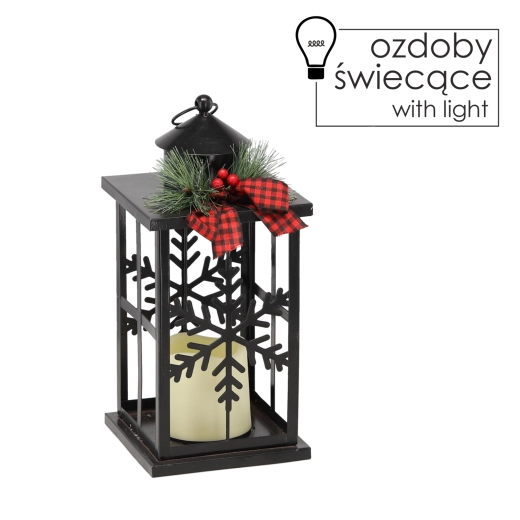 Lanterne de Noël en métal LED avec flocons de neige, noire 31,5 cm