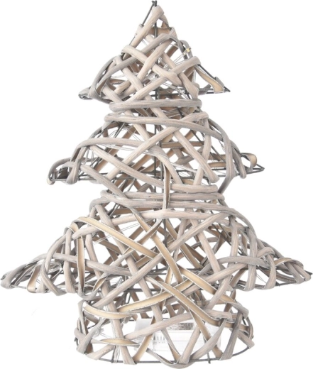 Petit arbre décoratif en rotin avec 15 LED et minuterie, gris