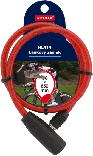 Antivol câble pour vélo 8 × 650 mm, rouge RICHTER