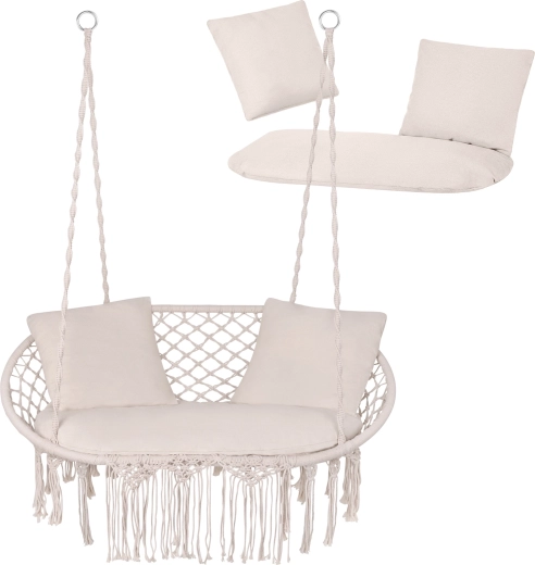 Coussins pour balançoire de jardin type « nid de cigogne » pour 2 personnes Gardlov, crème (ensemble 3 pièces)