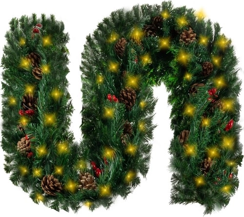 Guirlande de Noël 270 cm avec LED chaudes et décorations naturelles