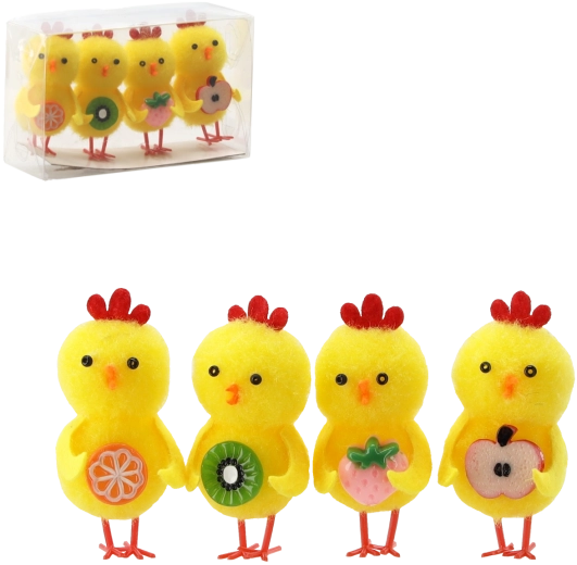 Décorations de Pâques poussins avec fruits – lot de 4 pièces
