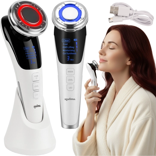 Soulima masseur facial sans fil 5-en-1 avec EMS, LED, chaleur et refroidissement