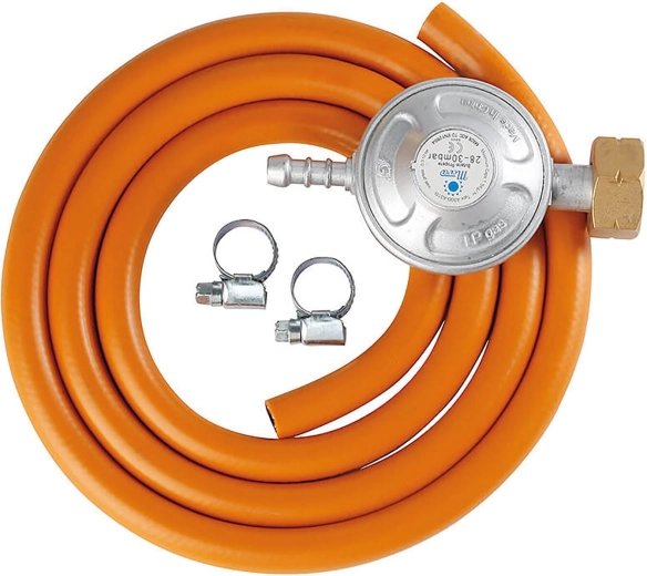 Kit tuyau de gaz 1,5 m avec détendeur et colliers