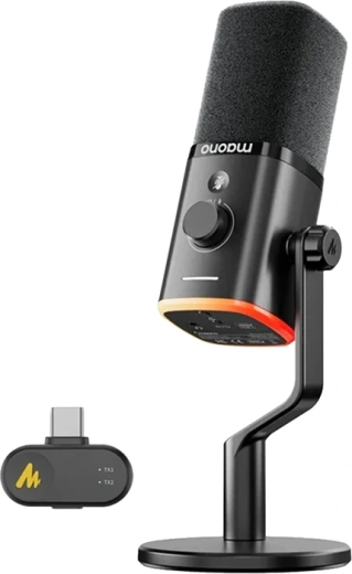 Maono PD100W microphone dynamique sans fil et USB noir