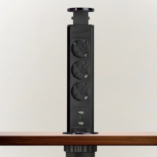Bloc multiprise encastrable coulissant de bureau avec 3 prises et USB