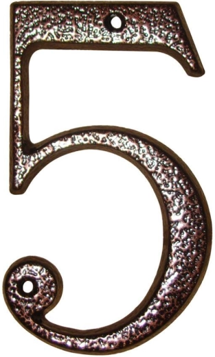 Numéro de maison 5 brun, zinc, 117 mm