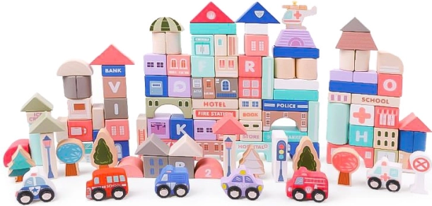 Blocs éducatifs en bois avec base 115 pièces ECOTOYS