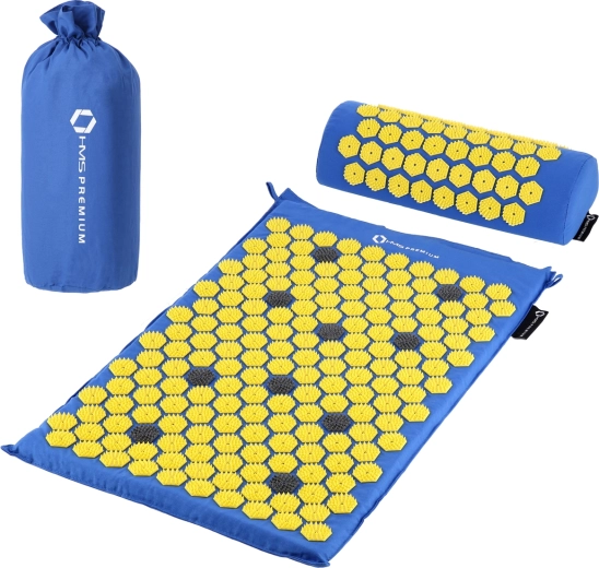 Set d’acupression HMS Premium AKM01 – tapis de massage et coussin, bleu