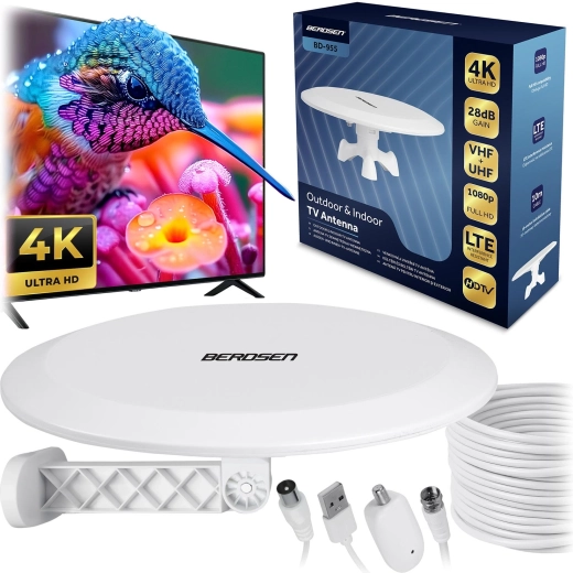 Antenne TV intérieure et extérieure BERDSEN ultra HD 4K blanche