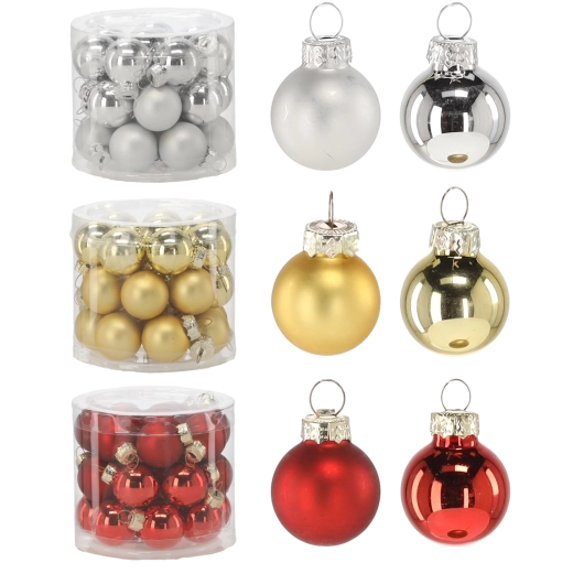Set de boules de Noël en verre 2,5 cm, assortiment de couleurs, 24 pièces