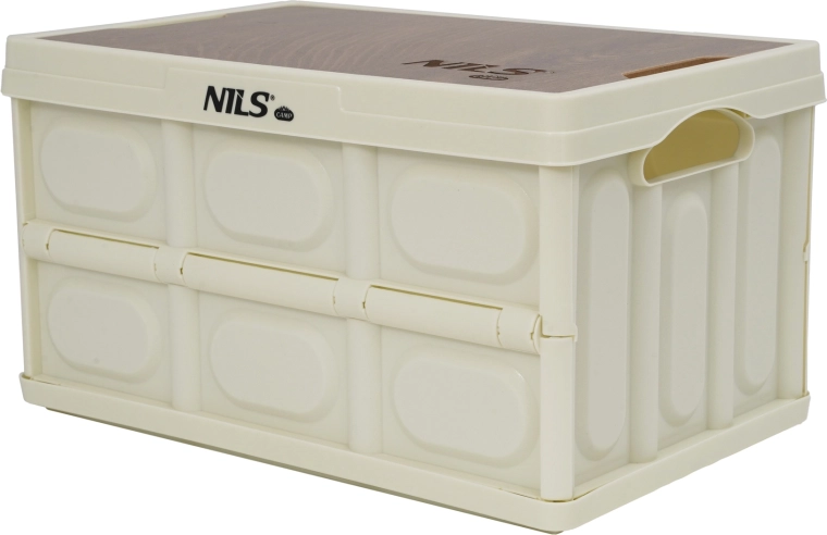 Caisse pliante avec couvercle en bois 2‑en‑1 9 L NILS Camp, blanche