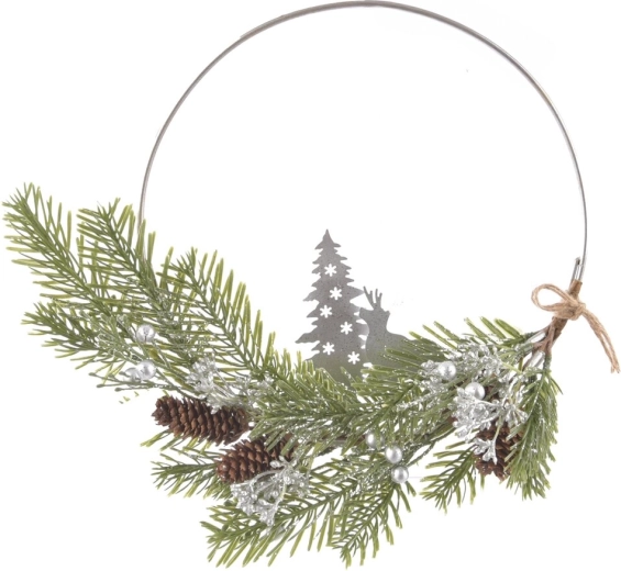 Couronne décorative suspendue DEER en métal et plastique, 28 cm