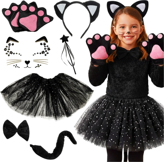 Costume de chat pour enfant Kruzzel noir 7-en-1